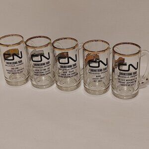CN Rail Safety Award LOT of 5 Glass Steins CANADIAN NATIONAL Transport Company